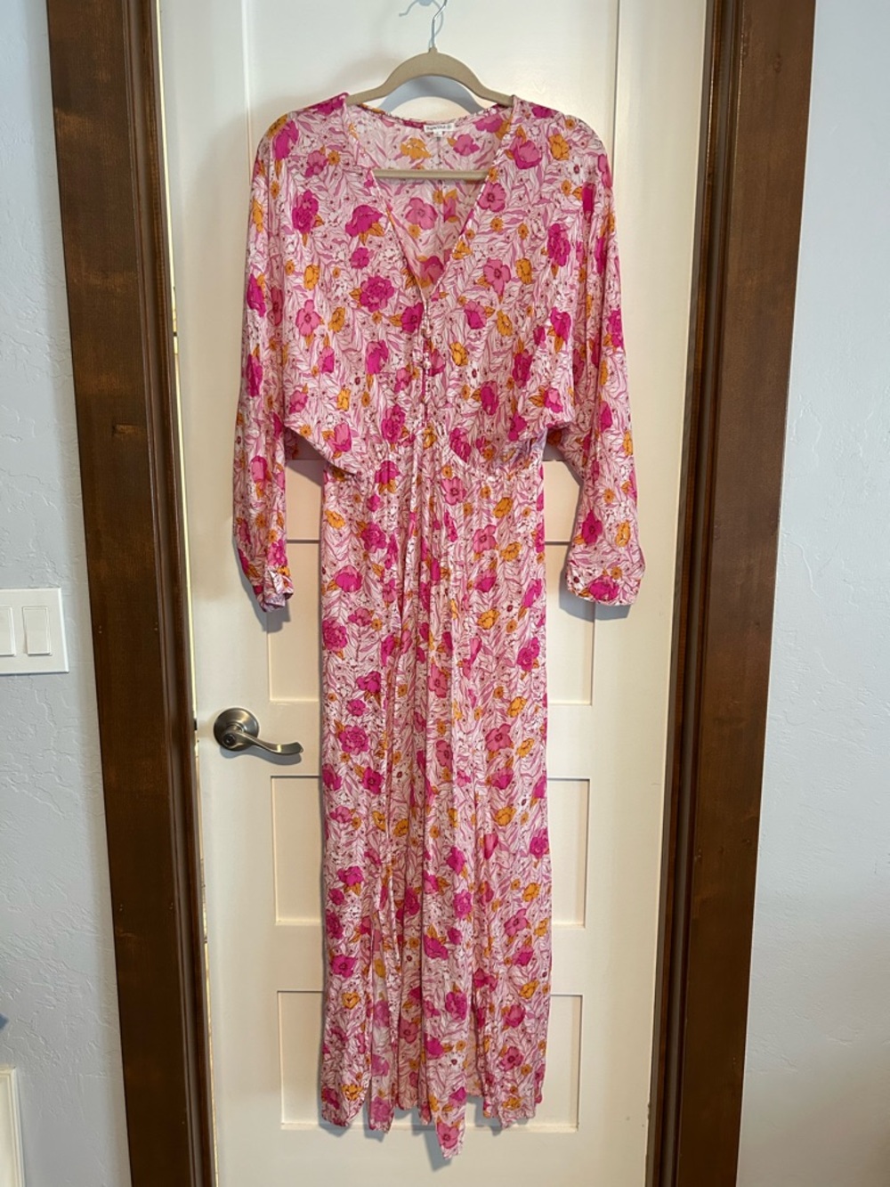 POUPETTE ST BARTH ILONA PINK FLORAL MAXI DRESS SIZE LARGE